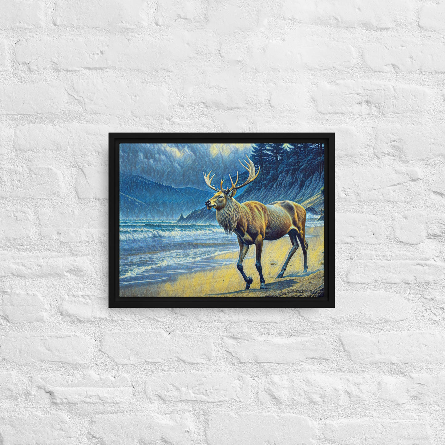 Elk on the Beach - Framed canvas - FREE SHIPPING