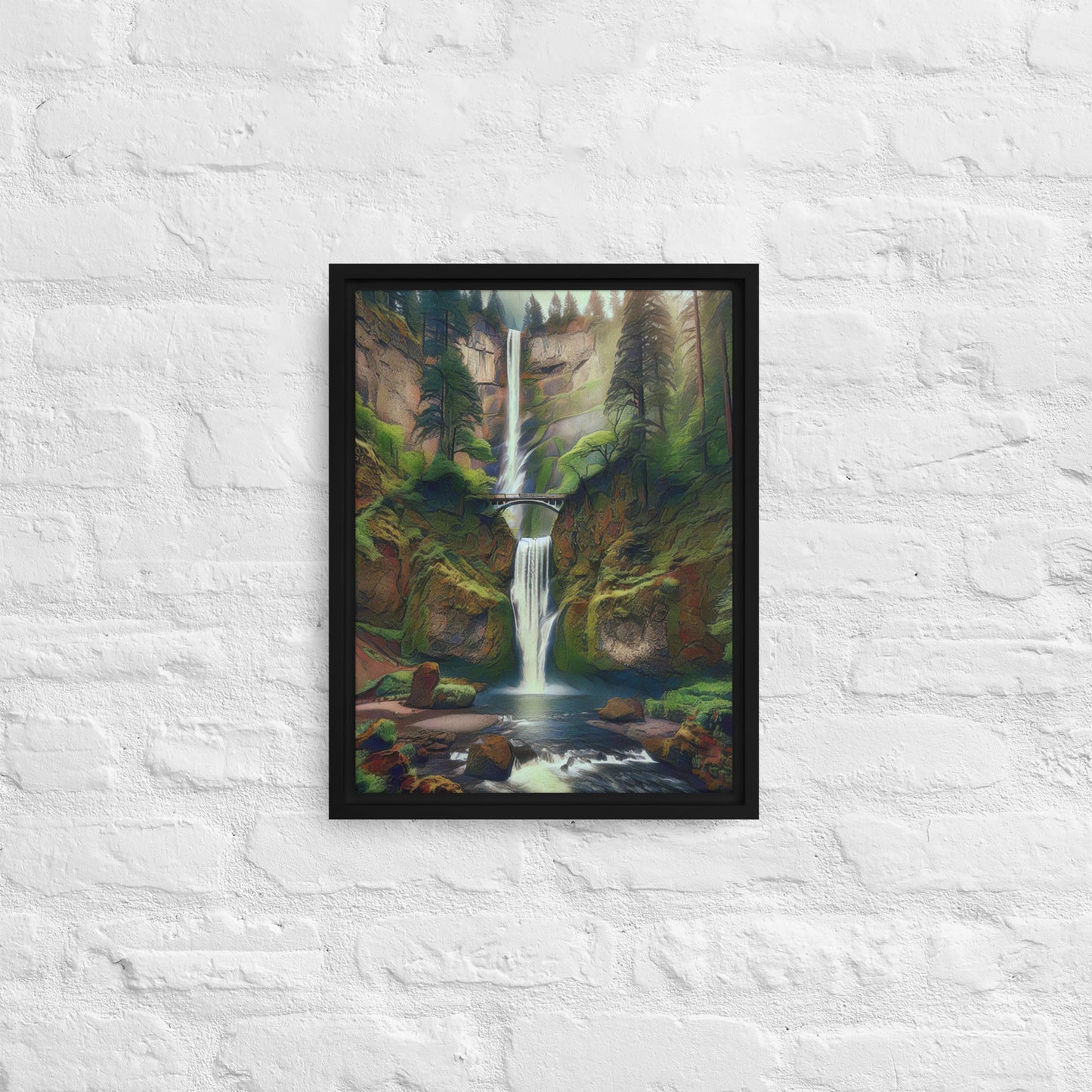 Multnomah Falls - Digital Art - Framed canvas - FREE SHIPPING