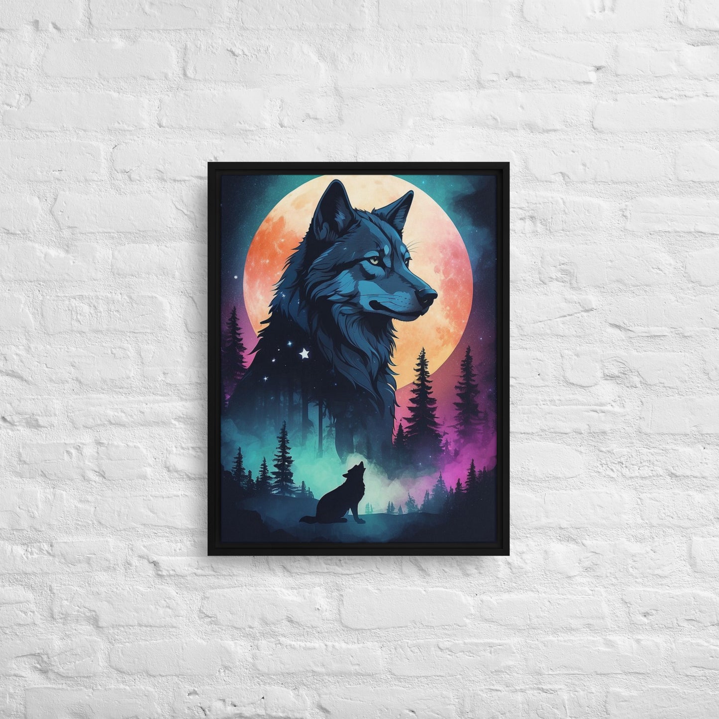 Lone Wolf - Digital Art - Framed canvas - FREE SHIPPING