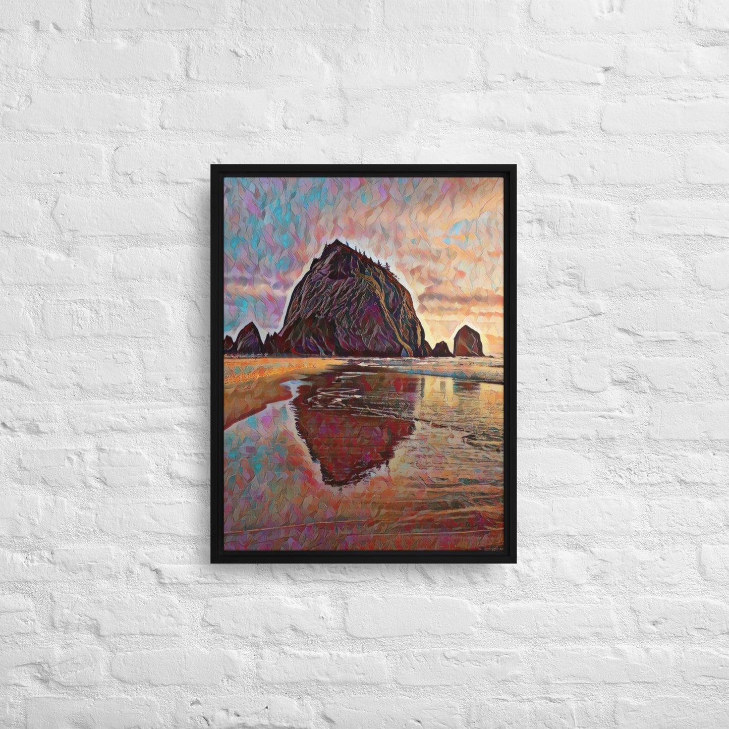 Haystack Rock - Digital Art - Framed canvas - FREE SHIPPING