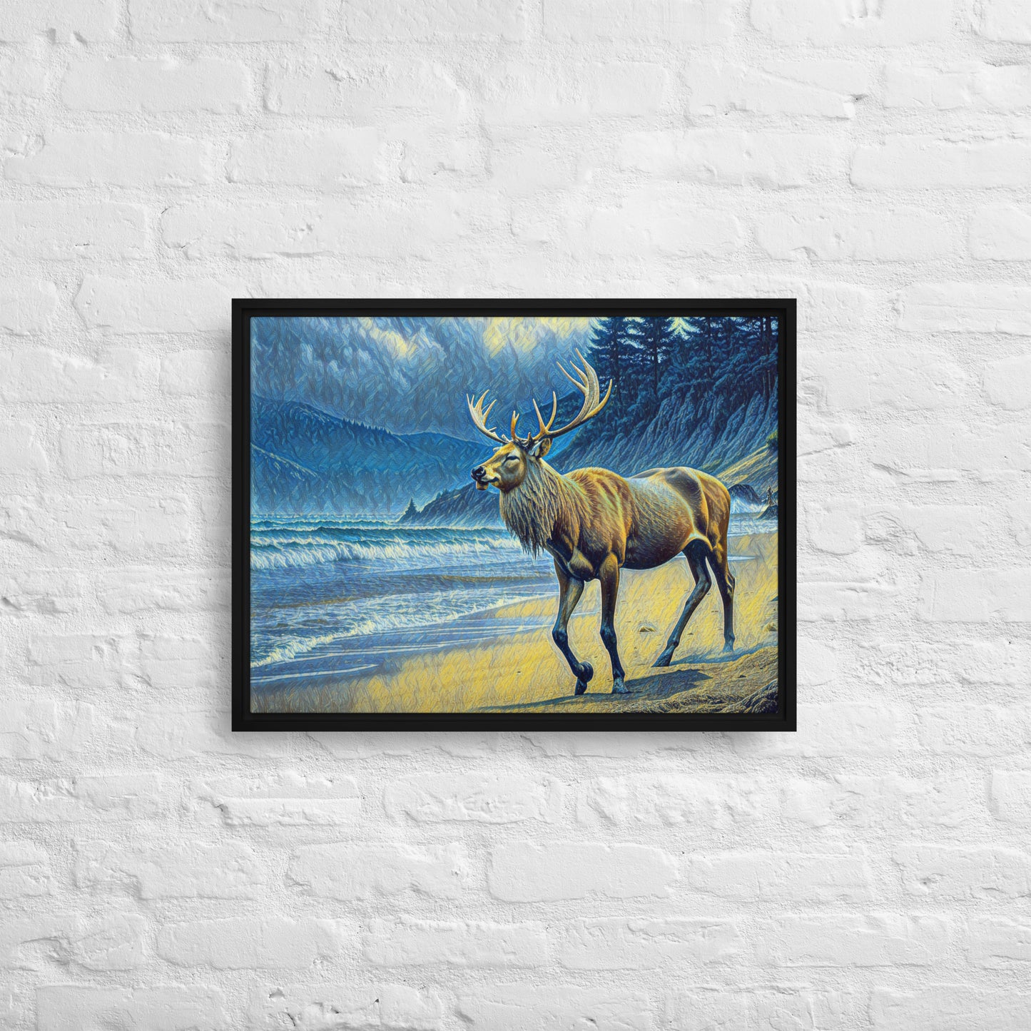 Elk on the Beach - Framed canvas - FREE SHIPPING