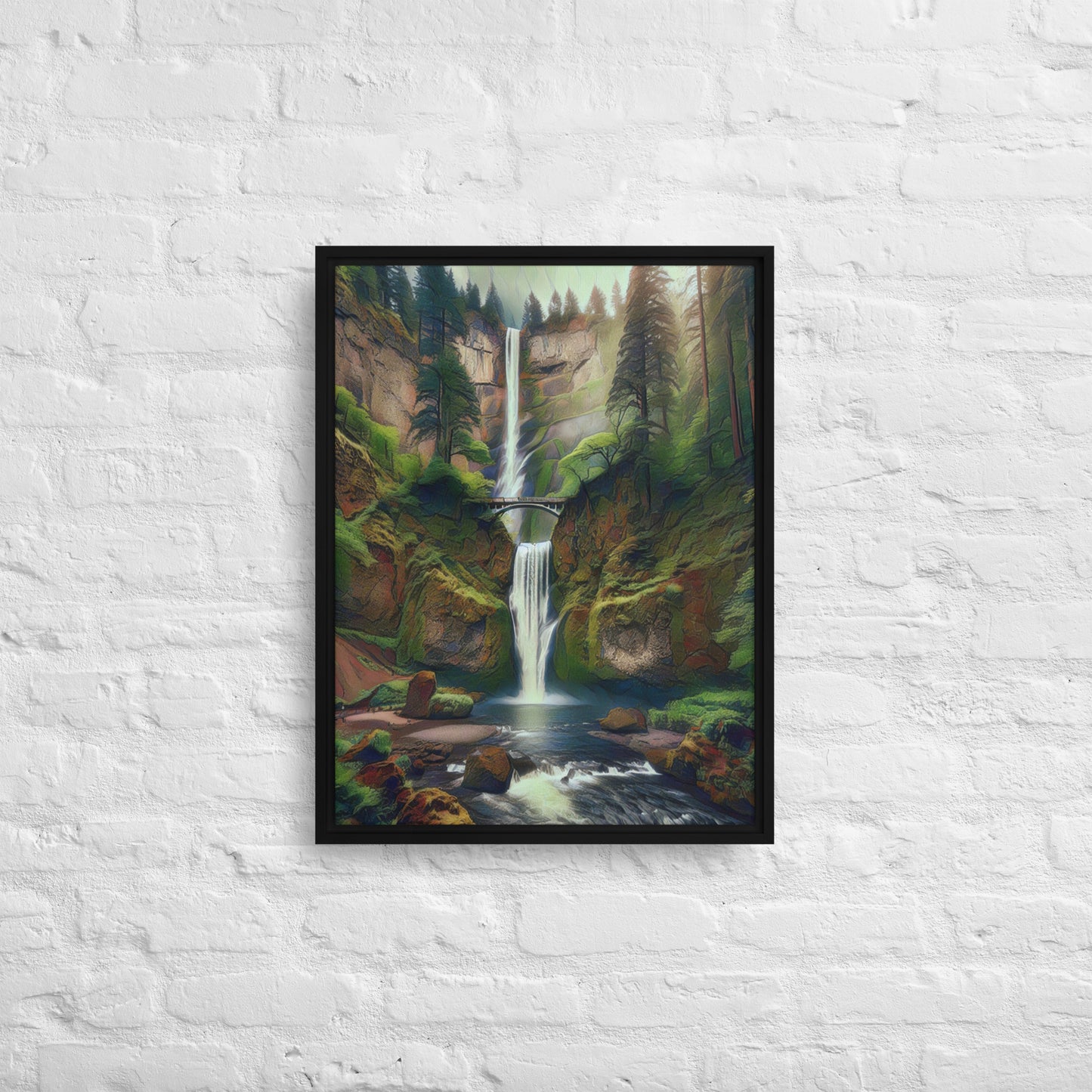 Multnomah Falls - Digital Art - Framed canvas - FREE SHIPPING