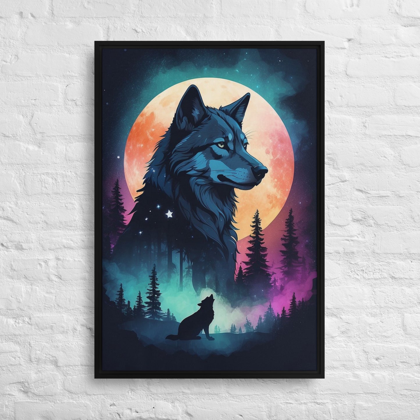 Lone Wolf - Digital Art - Framed canvas - FREE SHIPPING