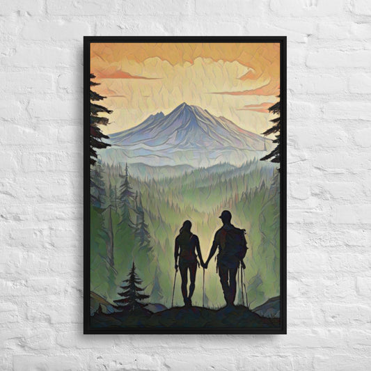 Oregon Hikers - Digital Art - Framed canvas - FREE SHIPPING