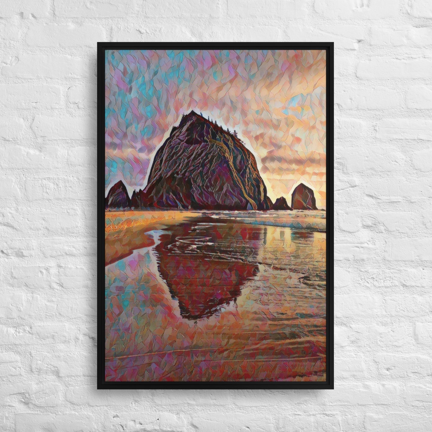 Haystack Rock - Digital Art - Framed canvas - FREE SHIPPING