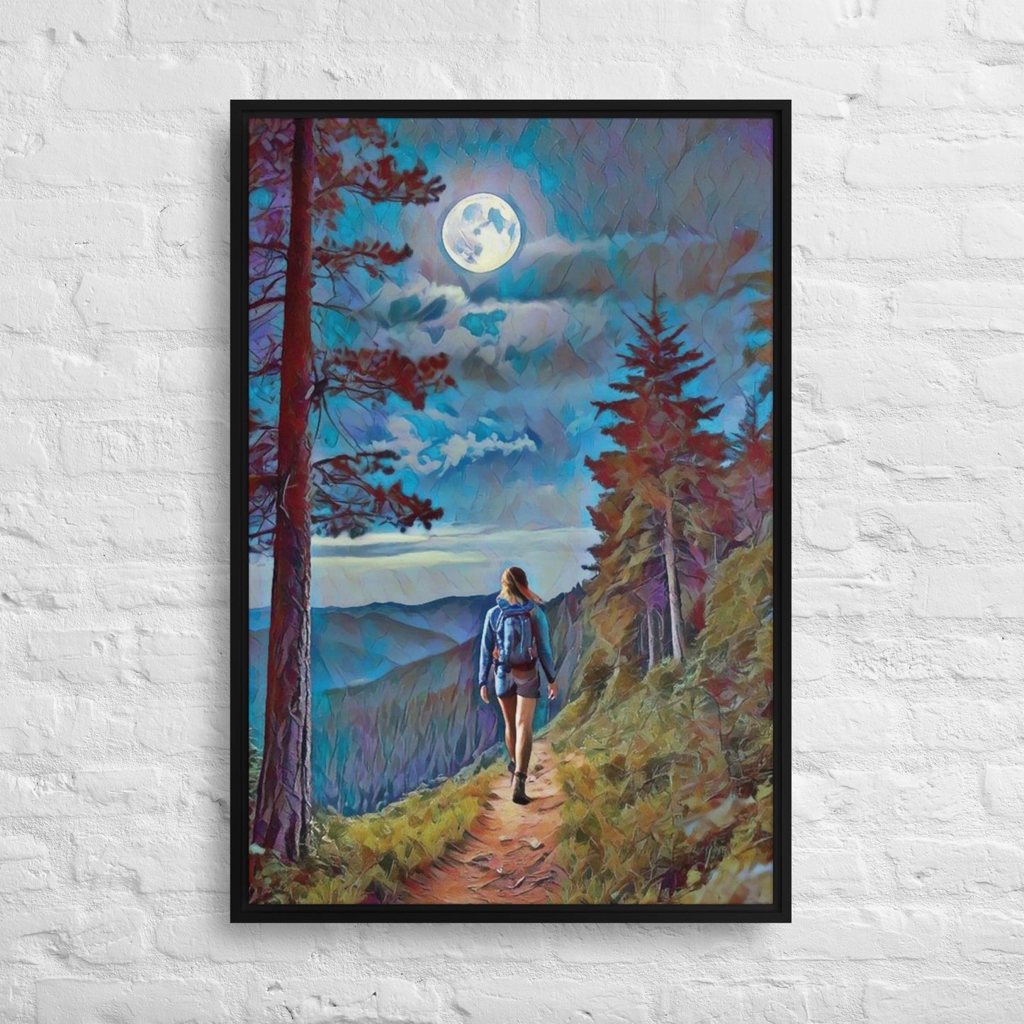 Oregon Full Moon Hiking - Digital Art - Framed canvas - FREE SHIPPING