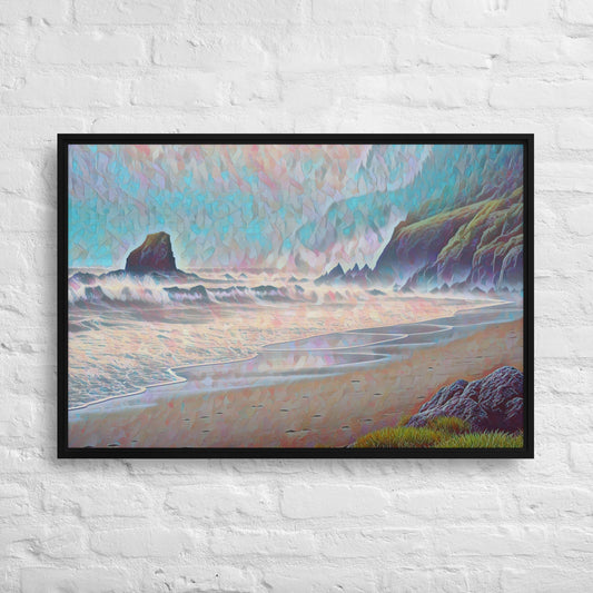 Oregon Ocean Beach - Digital Art - Framed canvas - FREE SHIPPING