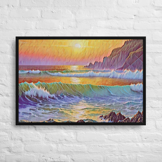 Oregon Coast Sunset - Digital Art - Framed canvas - FREE Shipping