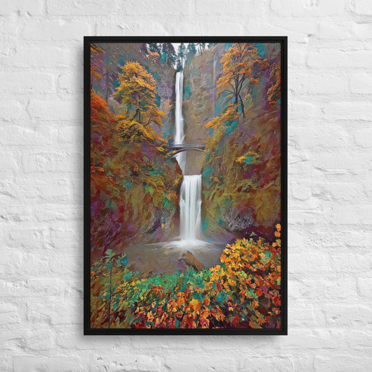 Multnomah Falls/Autumn - Digital Art - Framed canvas - FREE SHIPPING