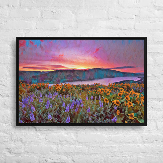 Columbia Gorge Wildflowers - Digital Art - Framed canvas - FREE SHIPPING