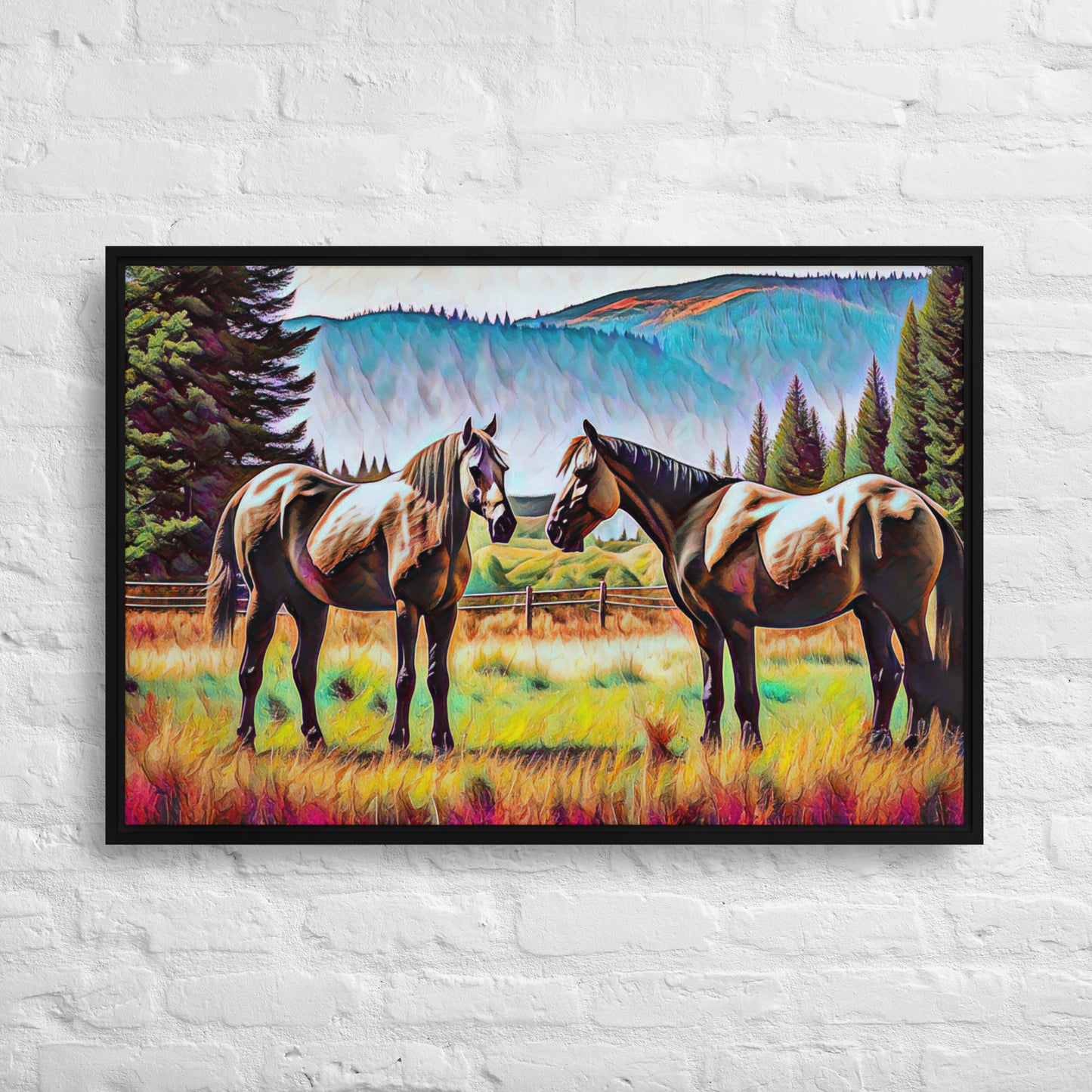 Central Oregon Horses - Digital Art - Framed canvas - FREE SHIPPING