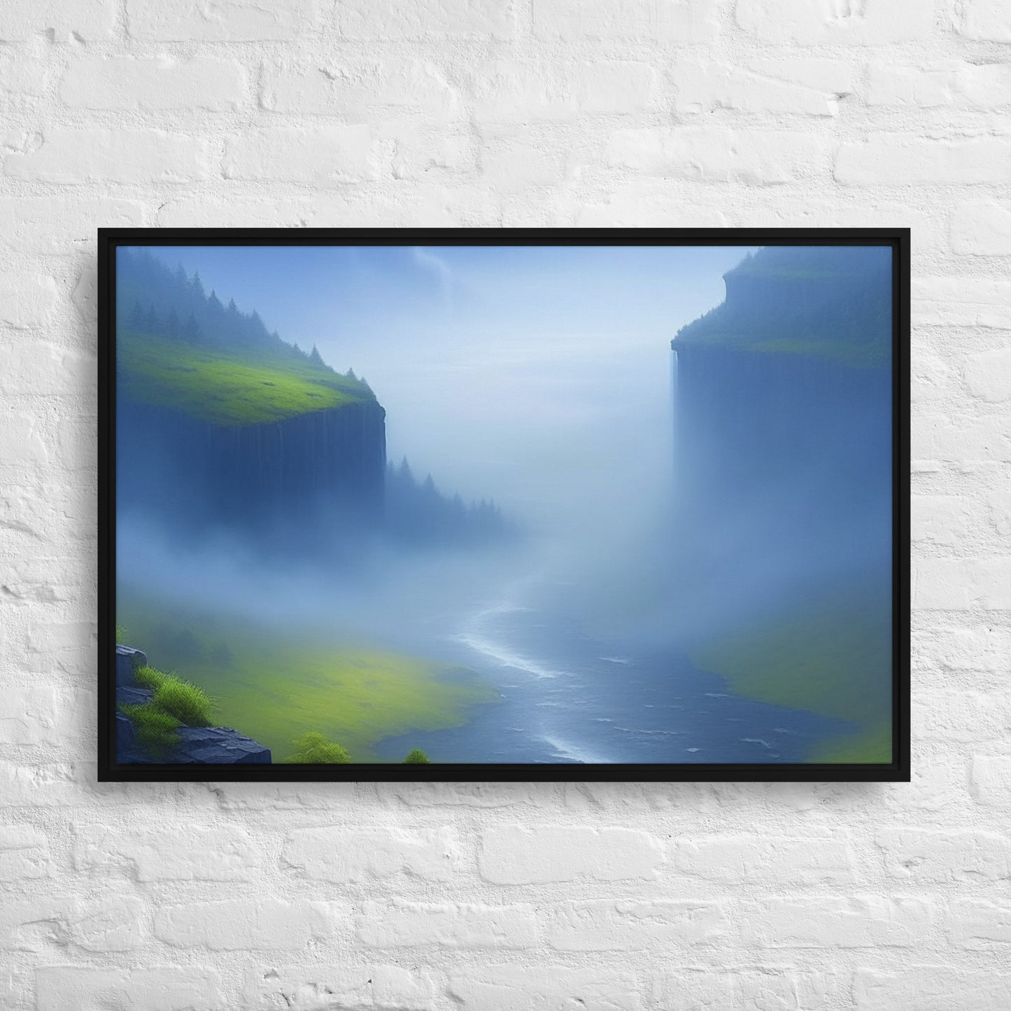 Foggy River - Digital Art - Framed canvas - FREE SHIPPING