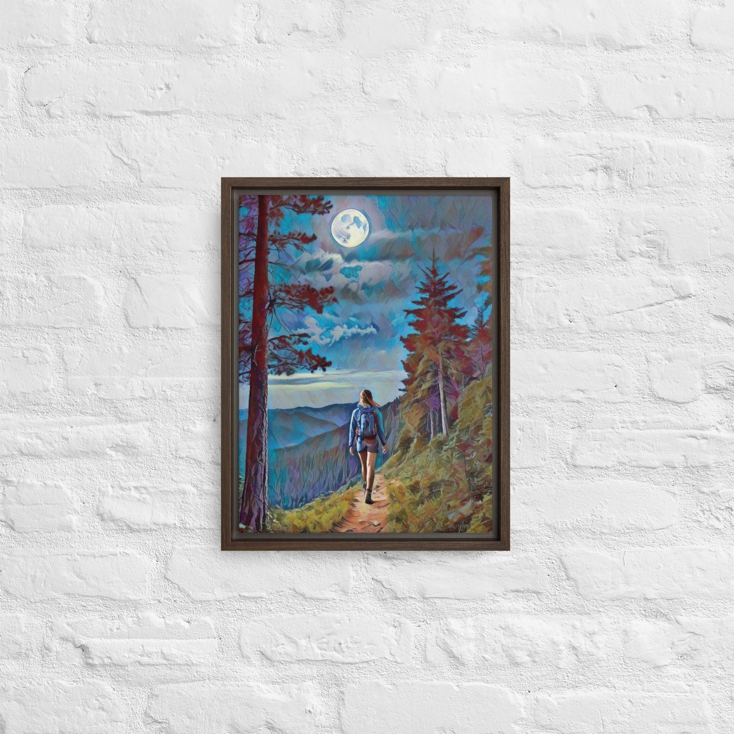 Oregon Full Moon Hiking - Digital Art - Framed canvas - FREE SHIPPING