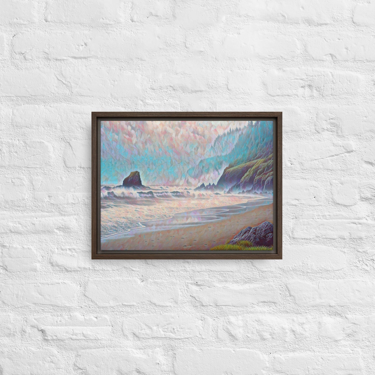 Oregon Ocean Beach - Digital Art - Framed canvas - FREE SHIPPING