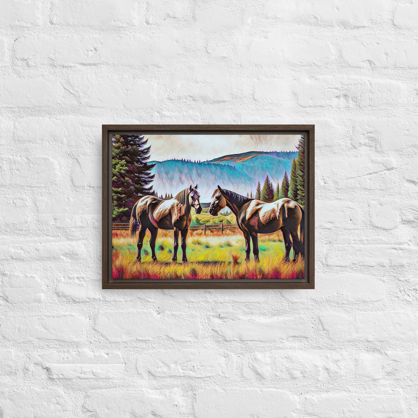 Central Oregon Horses - Digital Art - Framed canvas - FREE SHIPPING