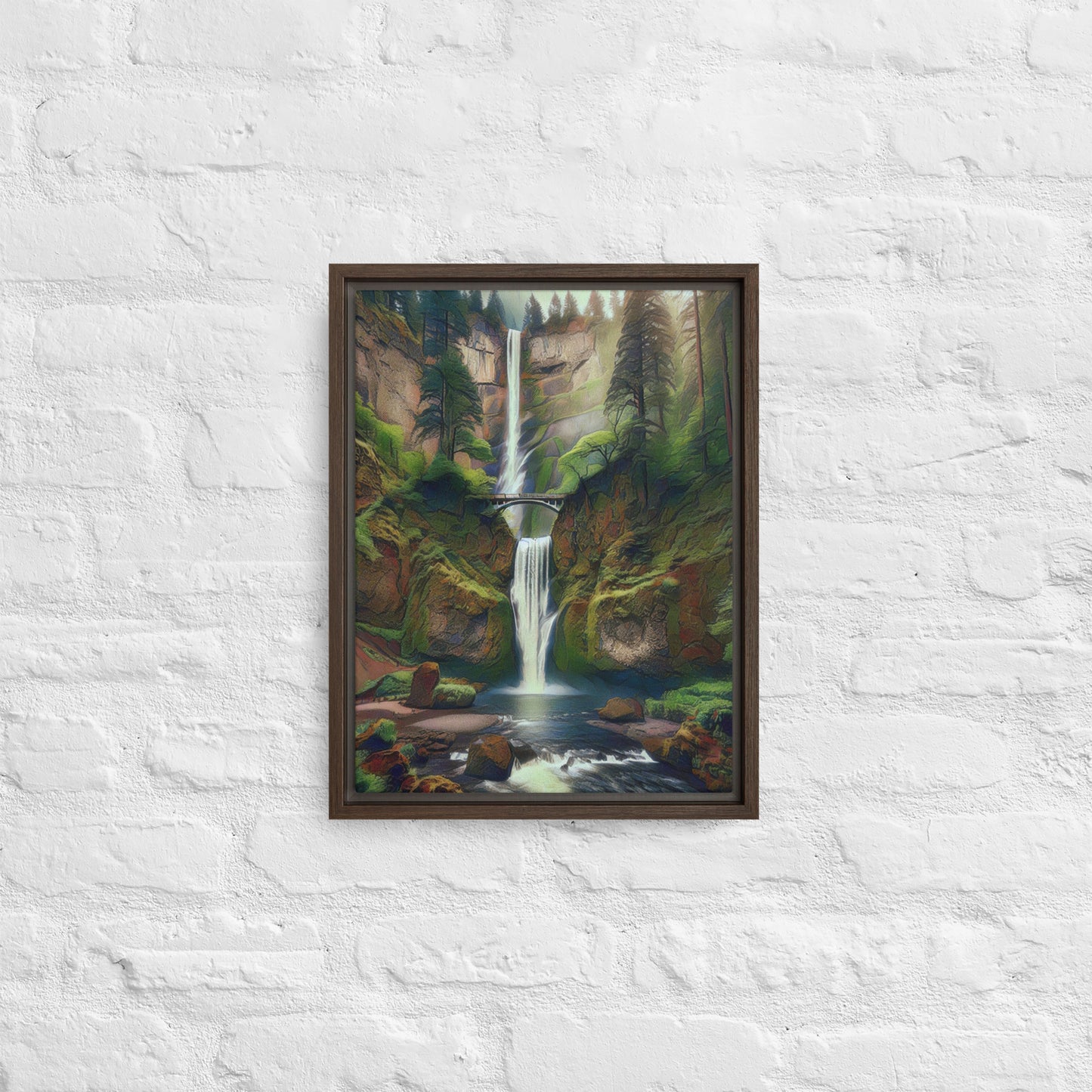 Multnomah Falls - Digital Art - Framed canvas - FREE SHIPPING