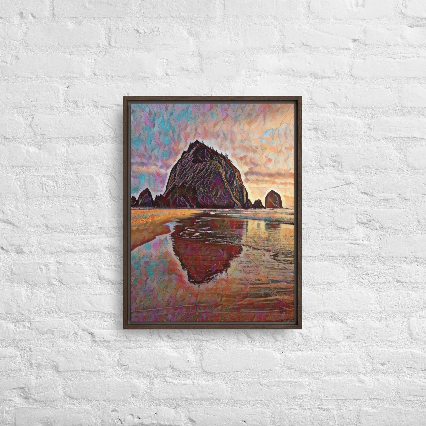 Haystack Rock - Digital Art - Framed canvas - FREE SHIPPING