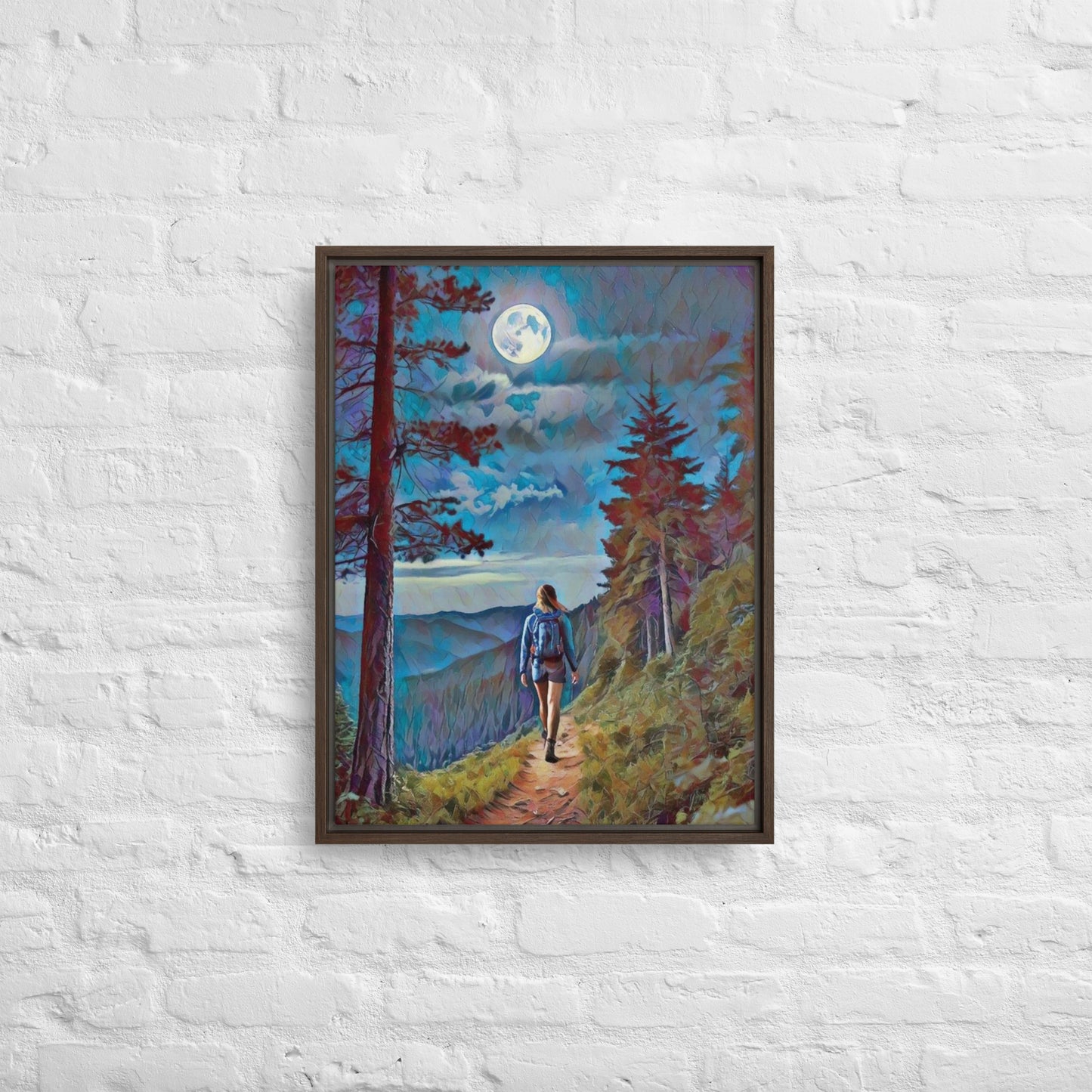 Oregon Full Moon Hiking - Digital Art - Framed canvas - FREE SHIPPING