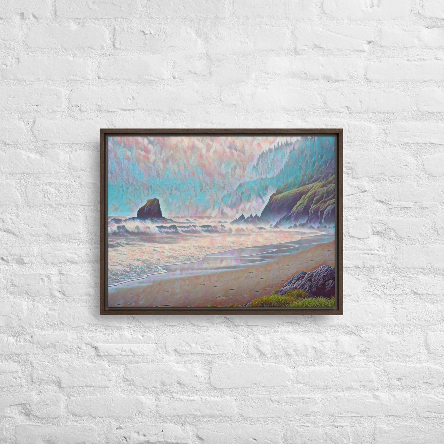 Oregon Ocean Beach - Digital Art - Framed canvas - FREE SHIPPING