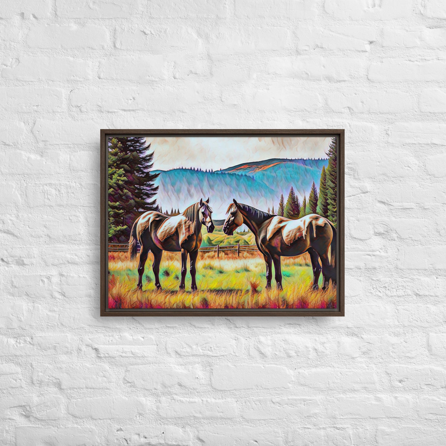 Central Oregon Horses - Digital Art - Framed canvas - FREE SHIPPING