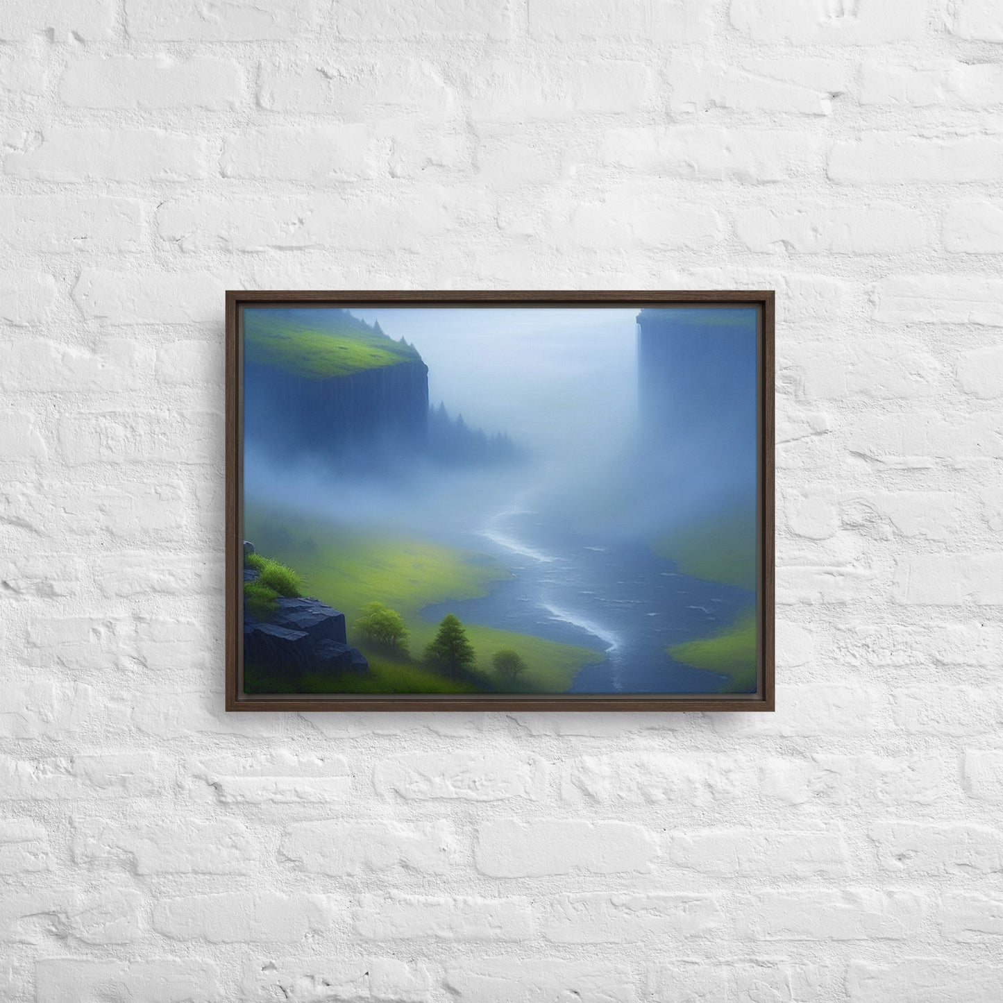 Foggy River - Digital Art - Framed canvas - FREE SHIPPING