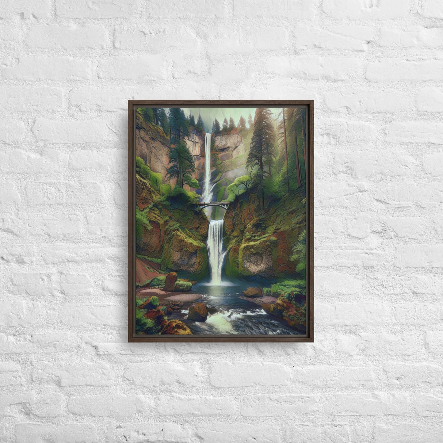 Multnomah Falls - Digital Art - Framed canvas - FREE SHIPPING