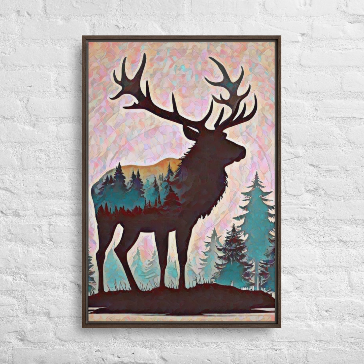 Oregon Elk in the Forest - Digital Art - Framed canvas - FREE Shipping