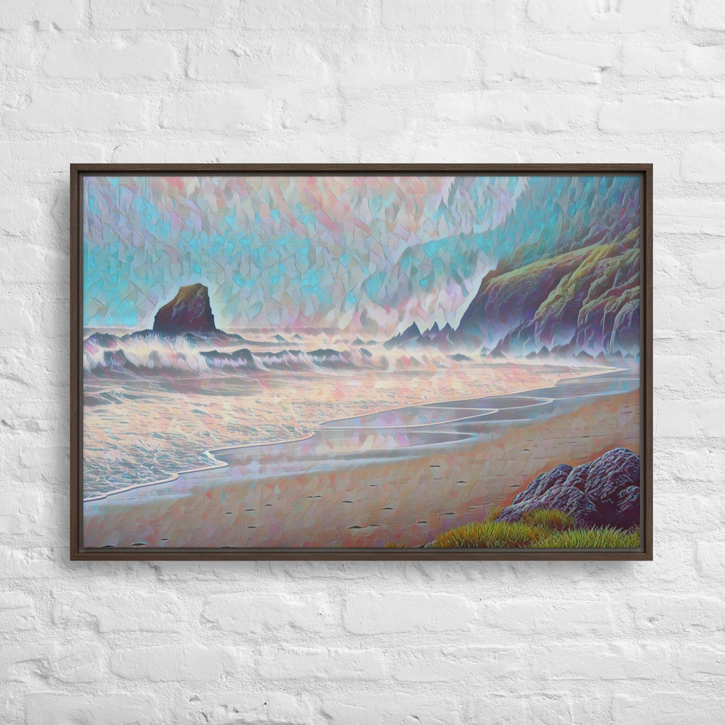 Oregon Ocean Beach - Digital Art - Framed canvas - FREE SHIPPING