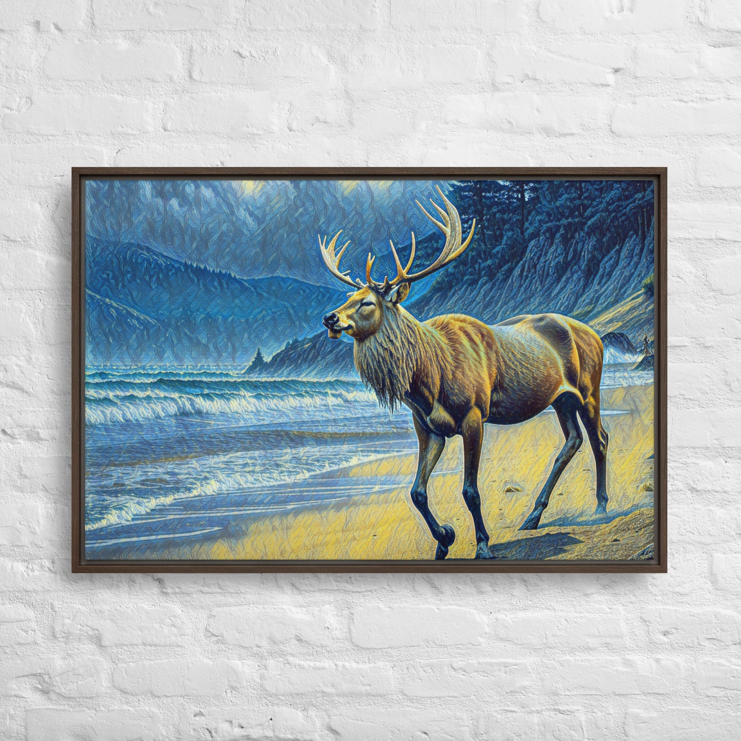 Elk on the Beach - Framed canvas - FREE SHIPPING