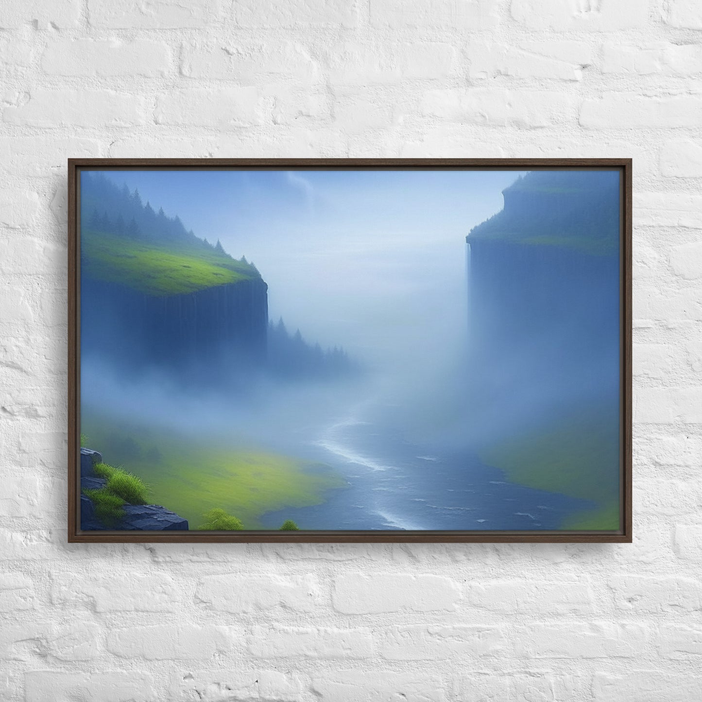 Foggy River - Digital Art - Framed canvas - FREE SHIPPING