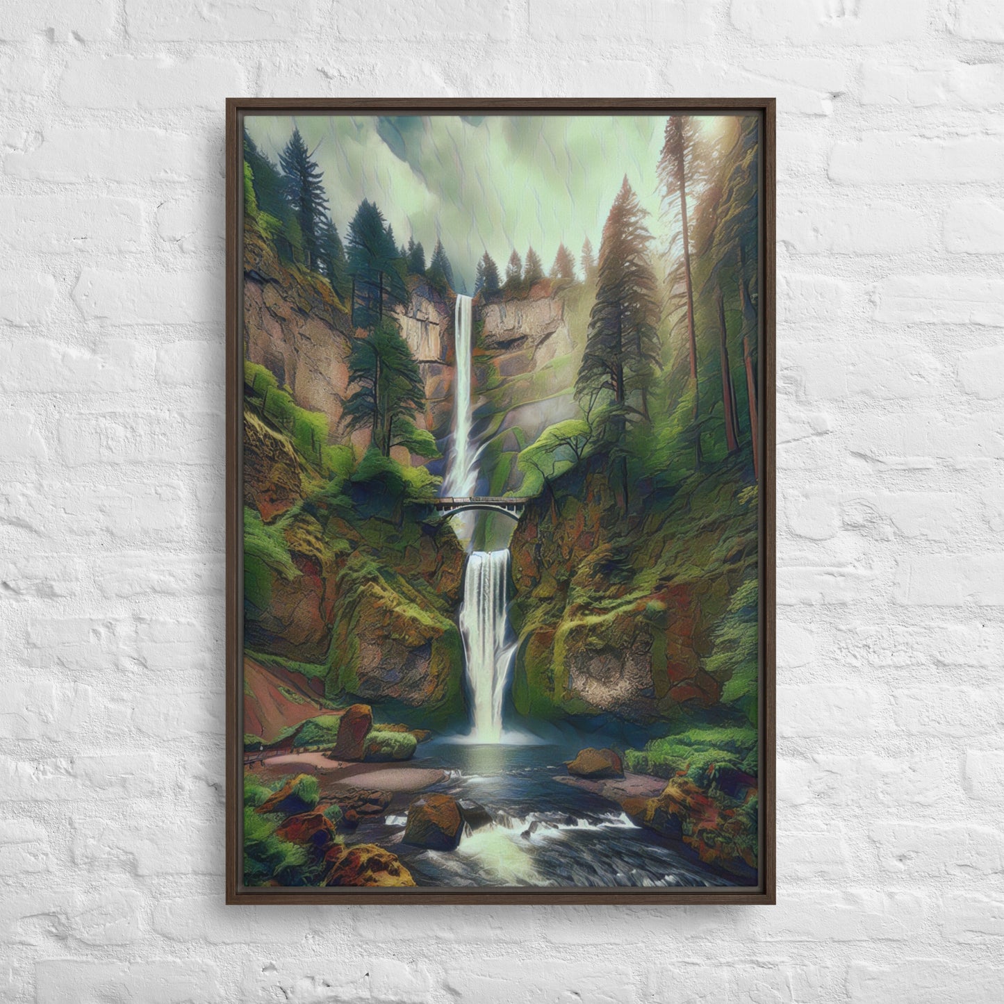 Multnomah Falls - Digital Art - Framed canvas - FREE SHIPPING