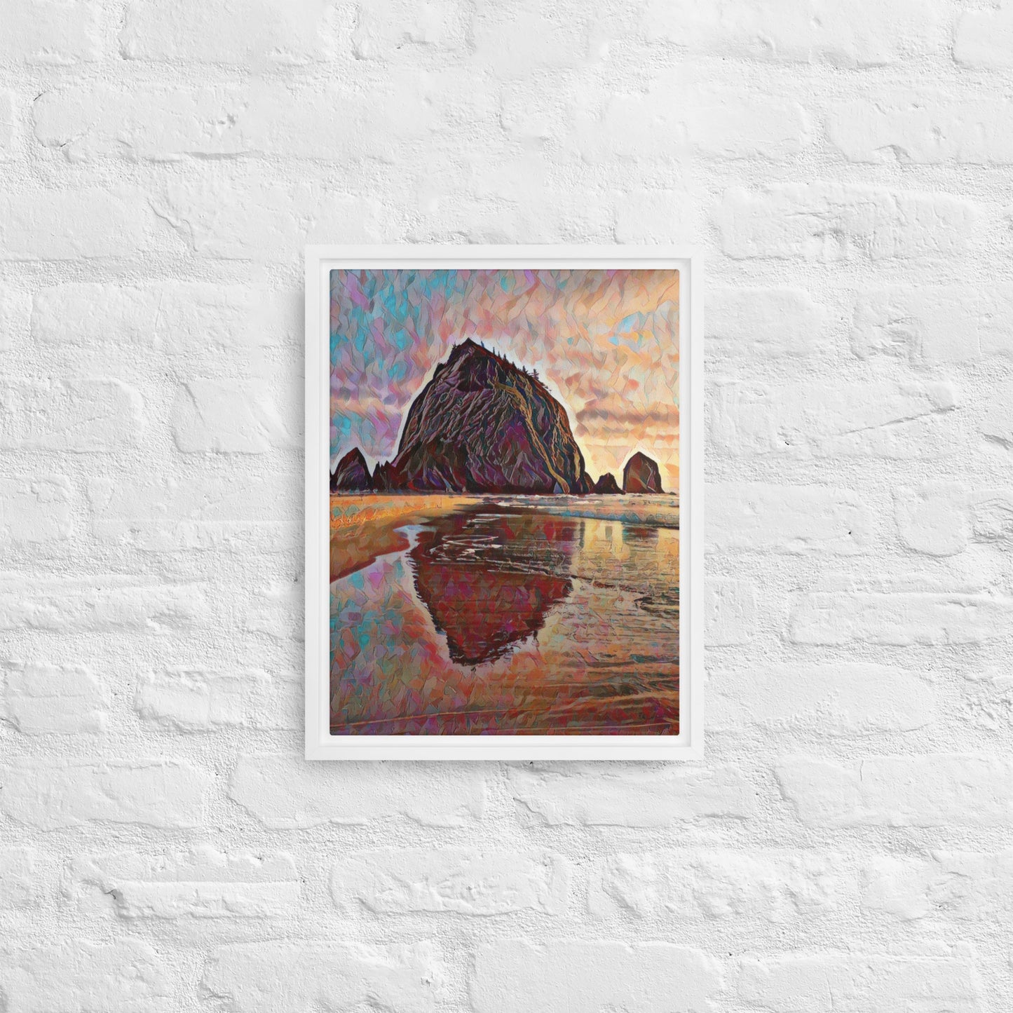 Haystack Rock - Digital Art - Framed canvas - FREE SHIPPING