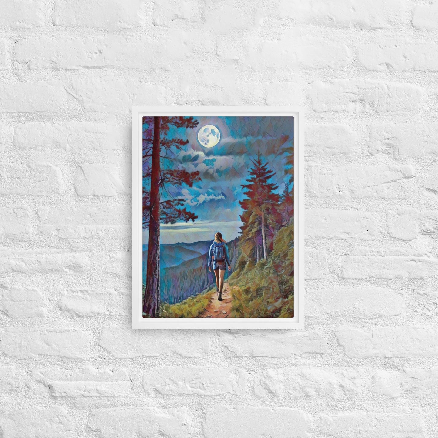 Oregon Full Moon Hiking - Digital Art - Framed canvas - FREE SHIPPING