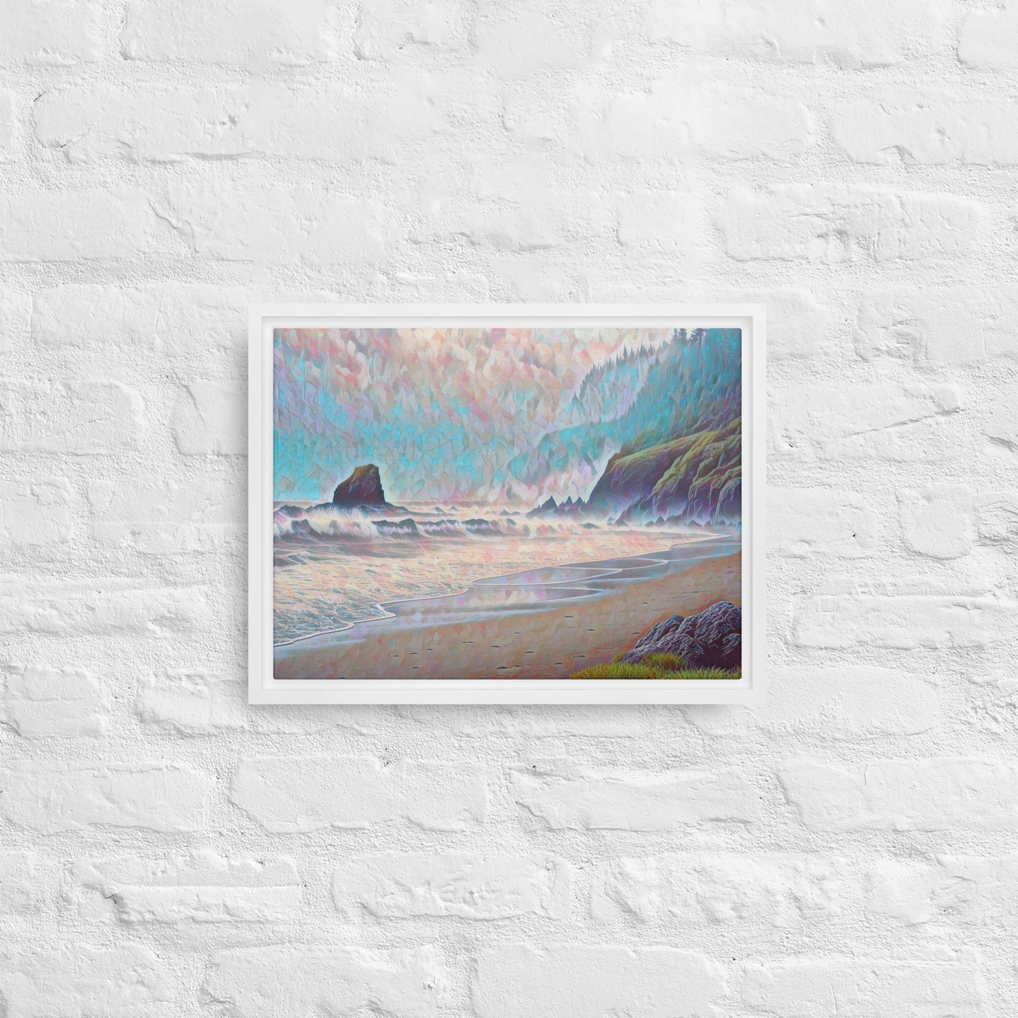 Oregon Ocean Beach - Digital Art - Framed canvas - FREE SHIPPING