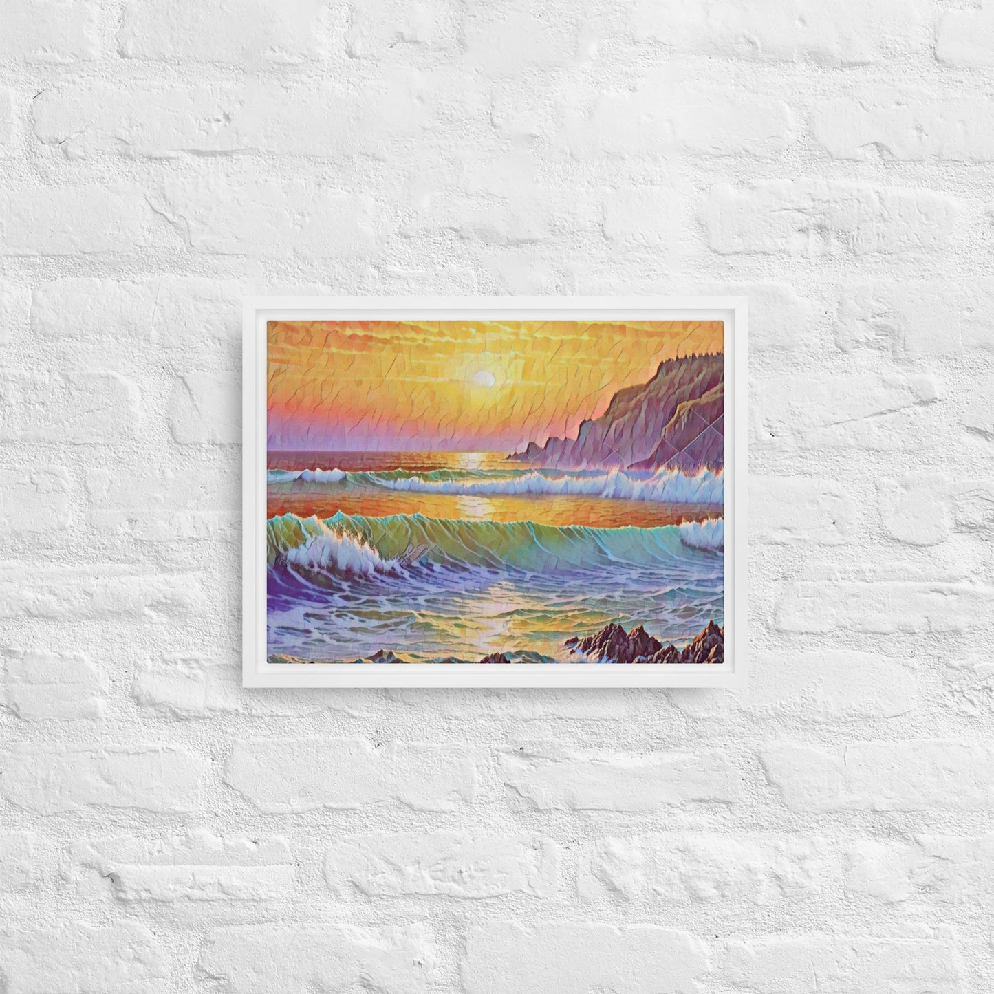 Oregon Coast Sunset - Digital Art - Framed canvas - FREE Shipping