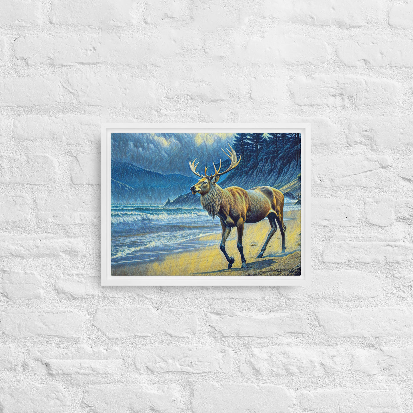 Elk on the Beach - Framed canvas - FREE SHIPPING