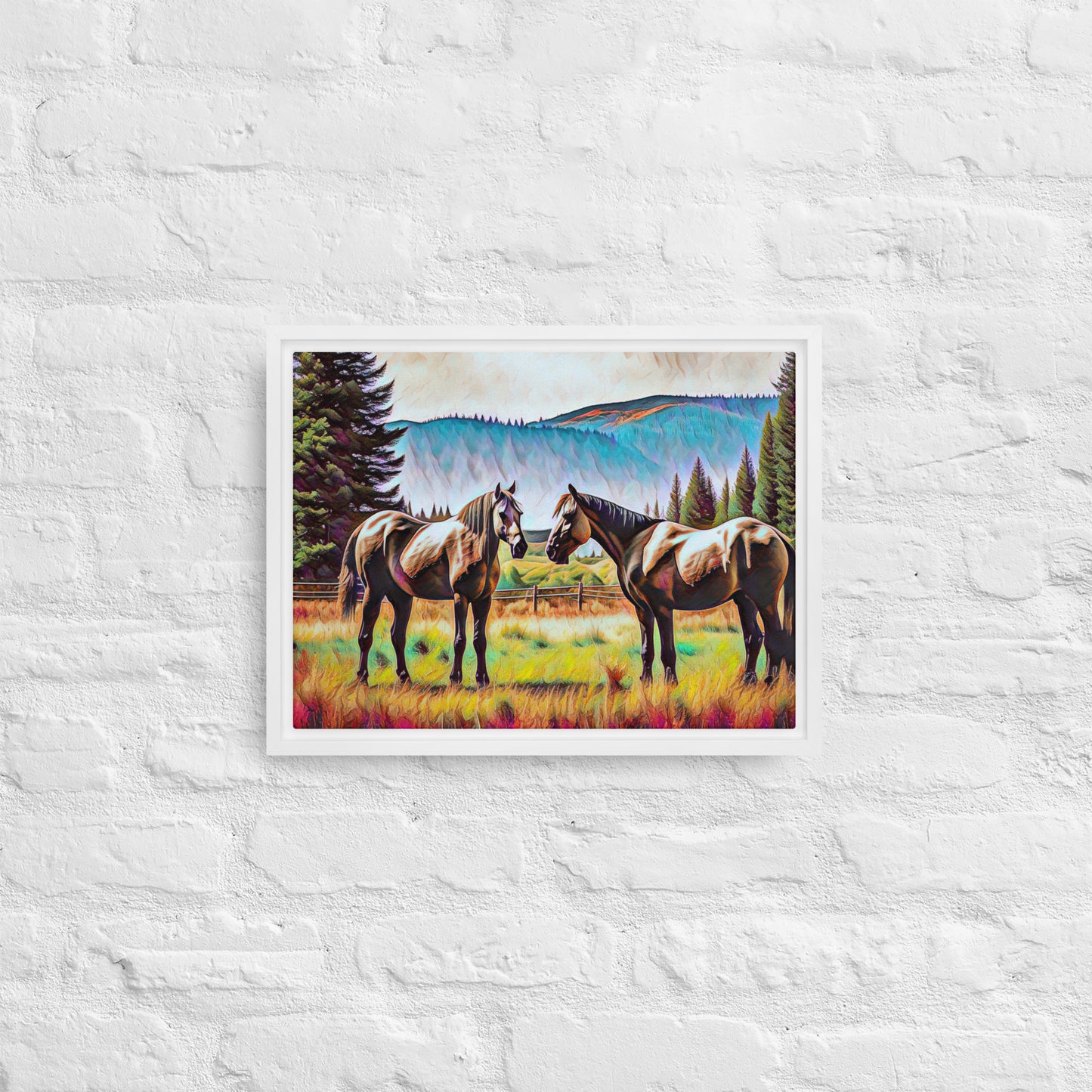 Central Oregon Horses - Digital Art - Framed canvas - FREE SHIPPING