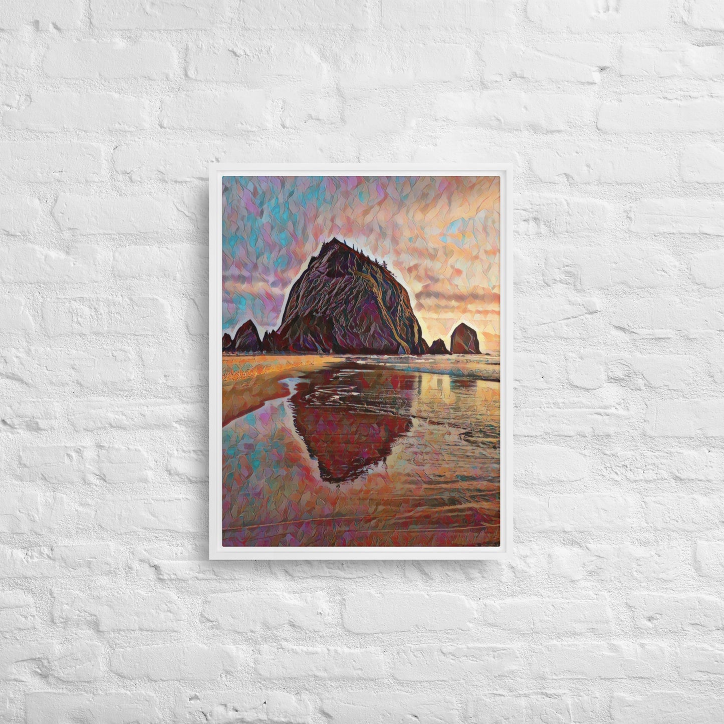 Haystack Rock - Digital Art - Framed canvas - FREE SHIPPING