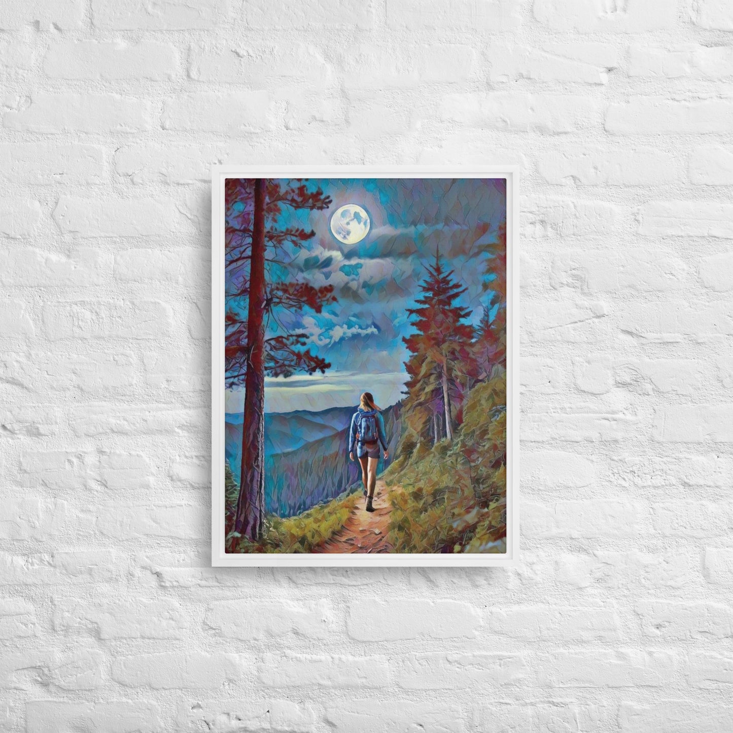 Oregon Full Moon Hiking - Digital Art - Framed canvas - FREE SHIPPING