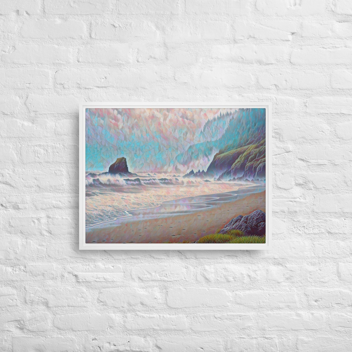 Oregon Ocean Beach - Digital Art - Framed canvas - FREE SHIPPING