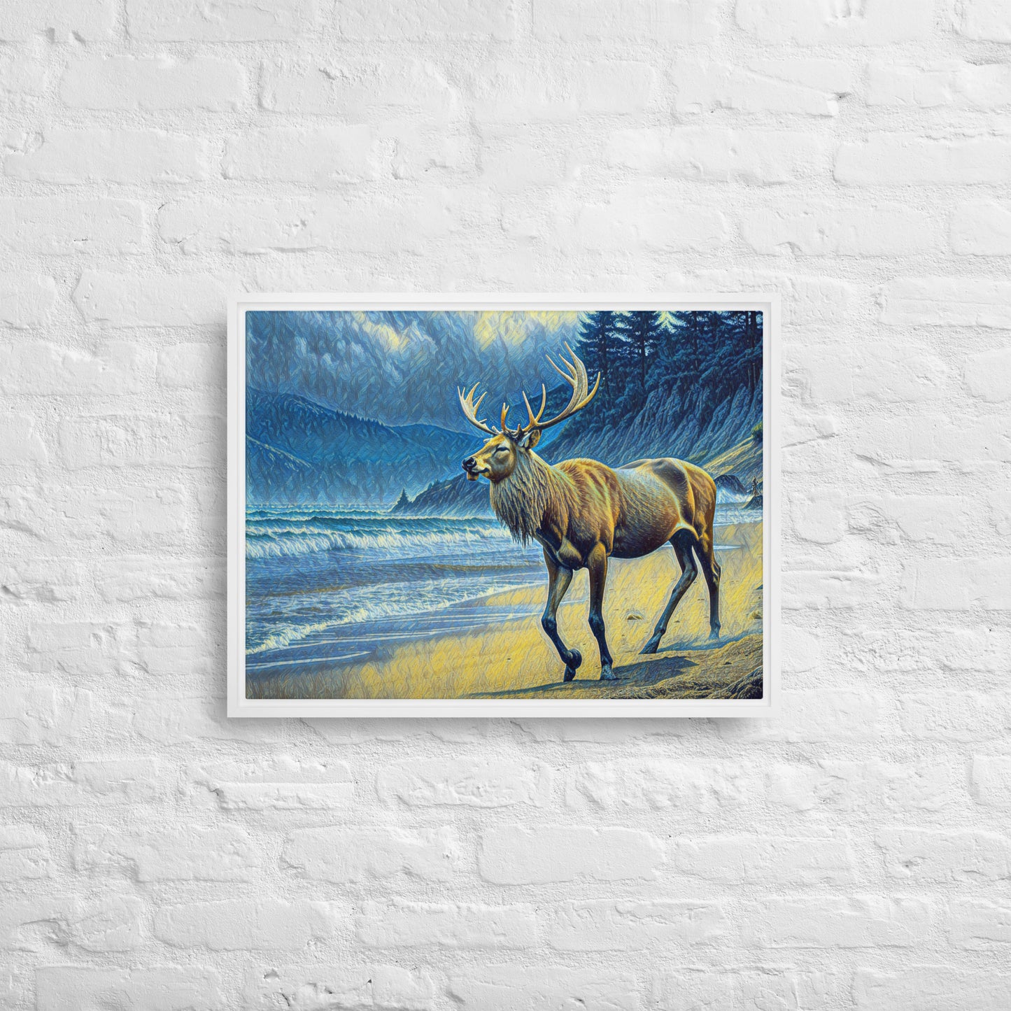 Elk on the Beach - Framed canvas - FREE SHIPPING