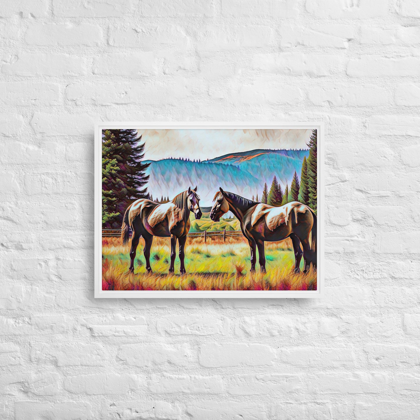 Central Oregon Horses - Digital Art - Framed canvas - FREE SHIPPING