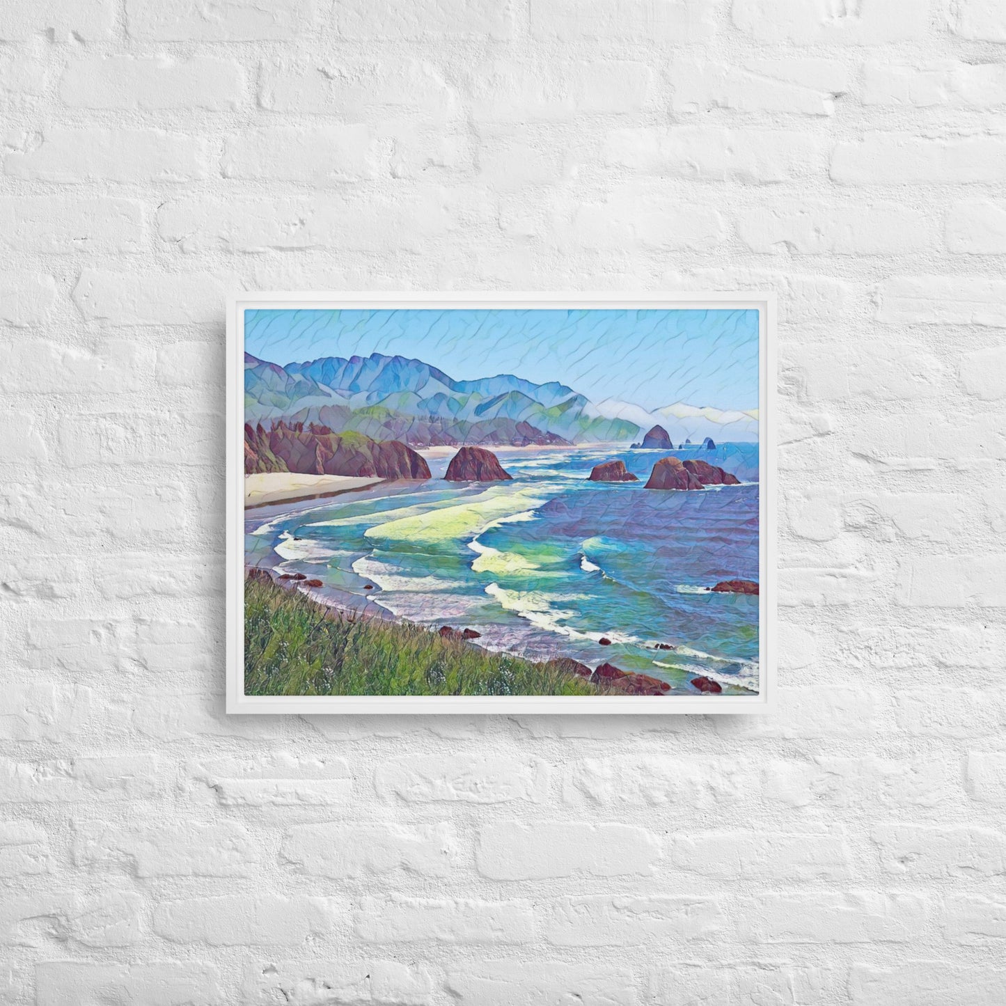 Ecola State Park - Digital Art - Framed canvas - FREE SHIPPING