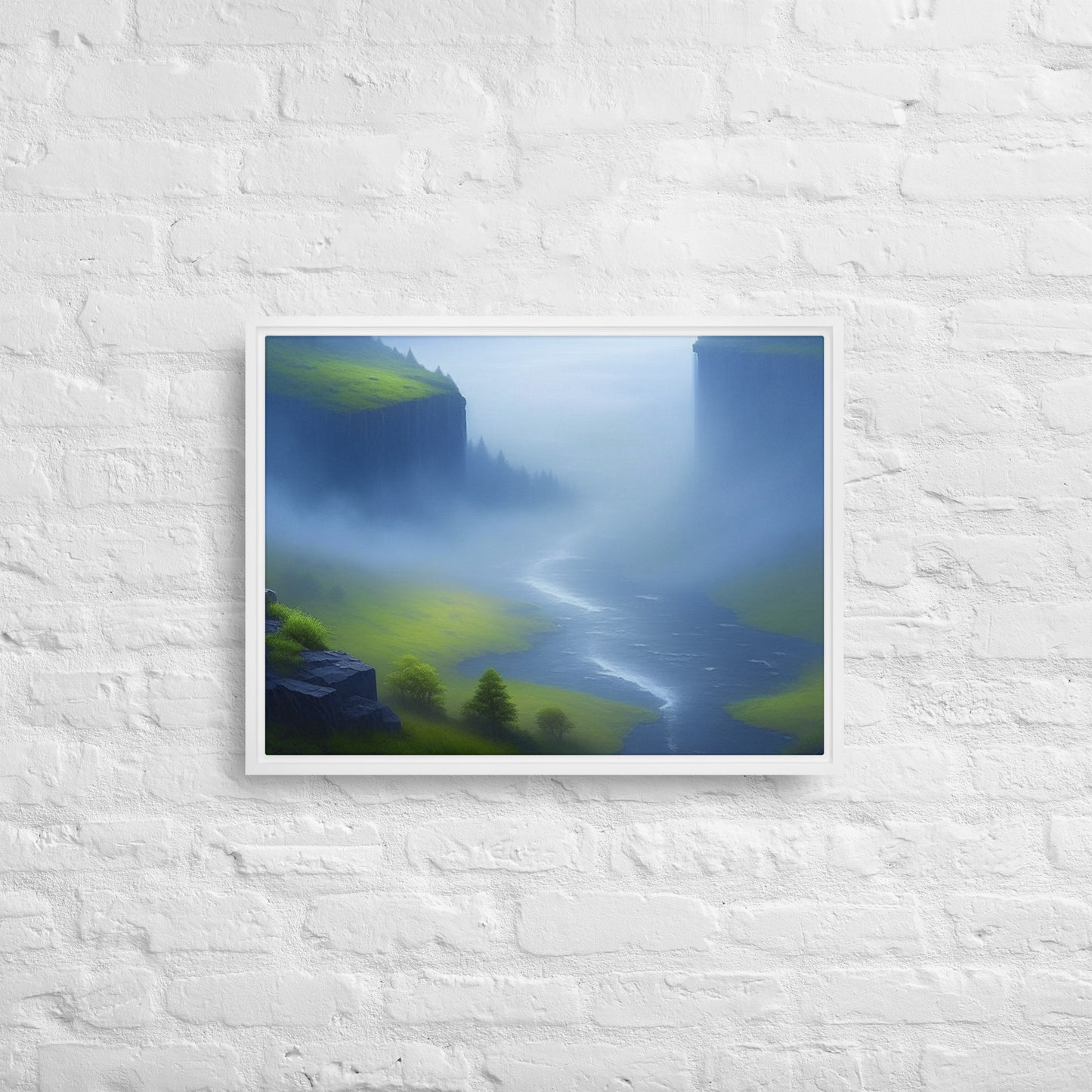 Foggy River - Digital Art - Framed canvas - FREE SHIPPING