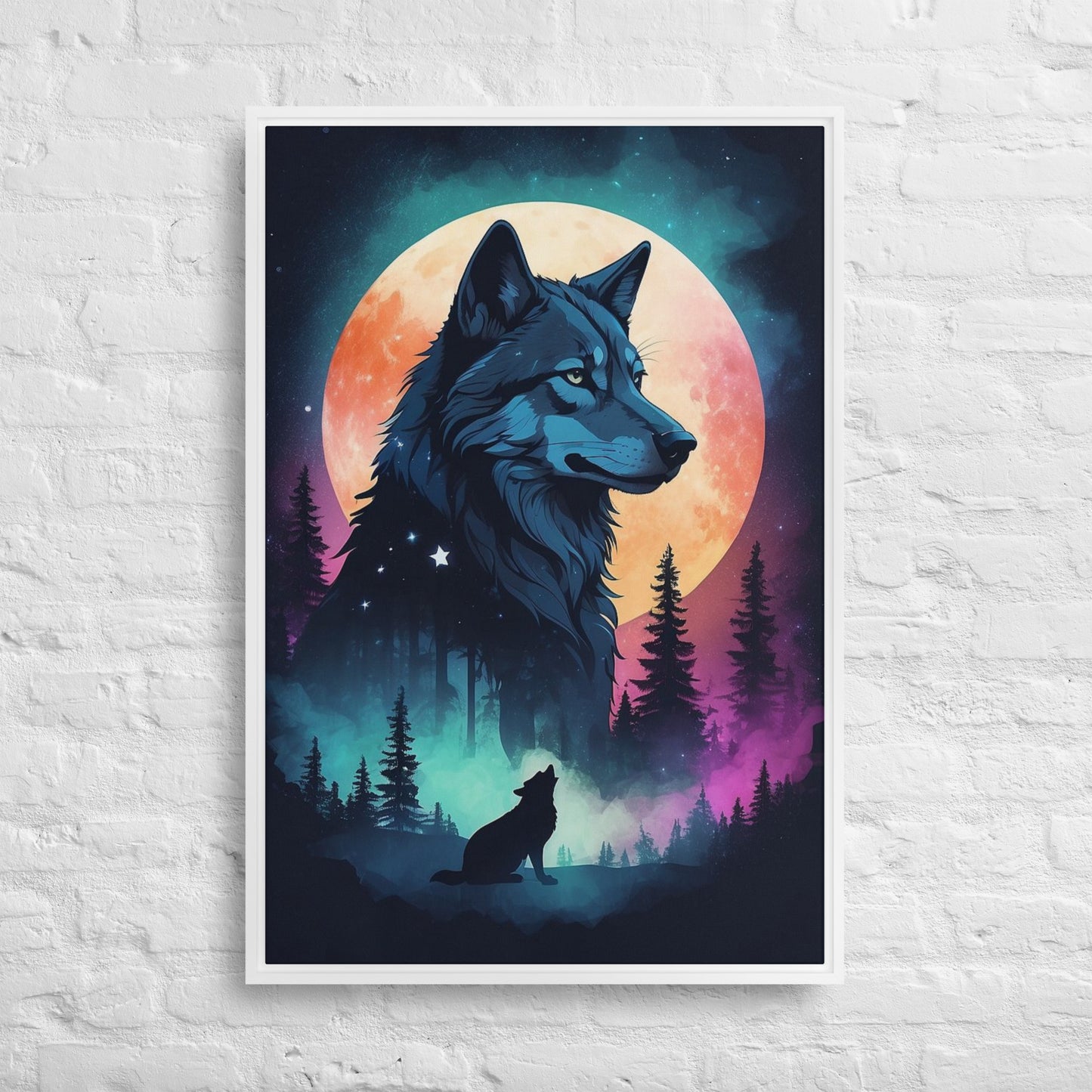 Lone Wolf - Digital Art - Framed canvas - FREE SHIPPING