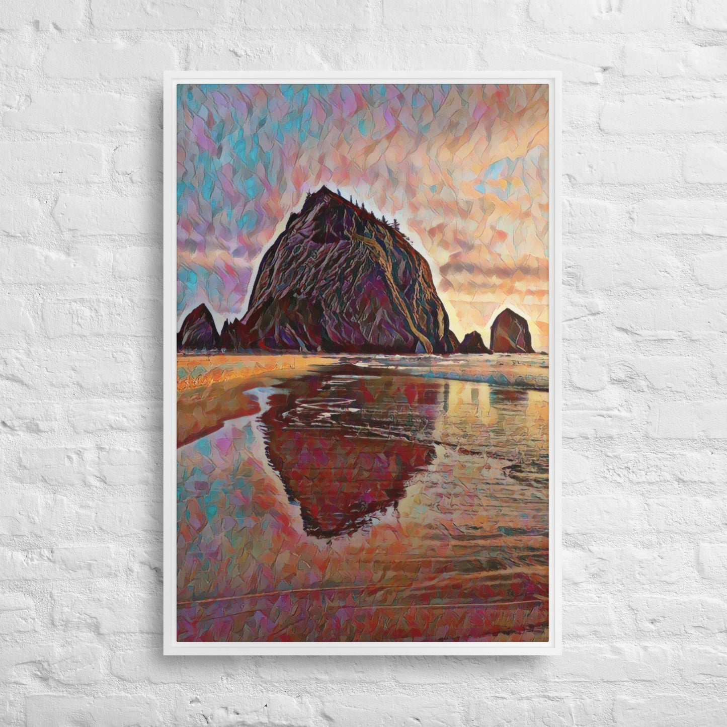 Haystack Rock - Digital Art - Framed canvas - FREE SHIPPING