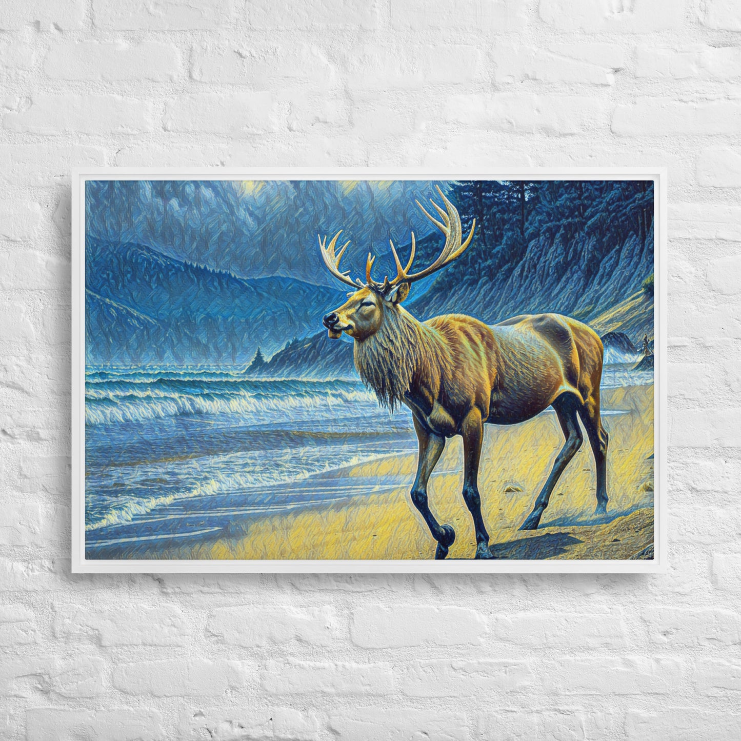 Elk on the Beach - Framed canvas - FREE SHIPPING