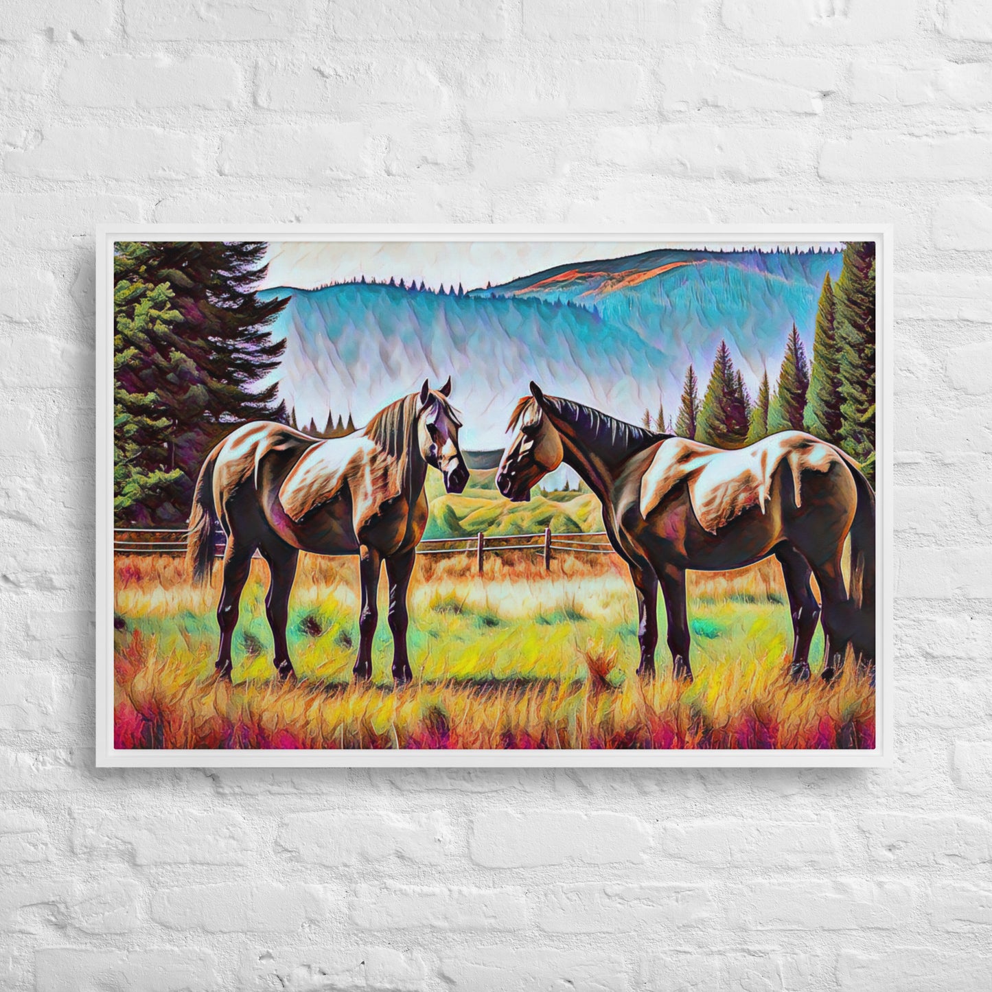 Central Oregon Horses - Digital Art - Framed canvas - FREE SHIPPING