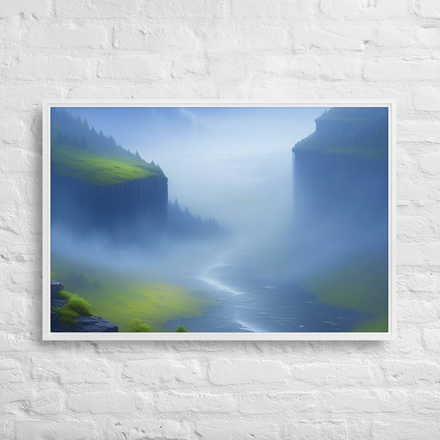 Foggy River - Digital Art - Framed canvas - FREE SHIPPING