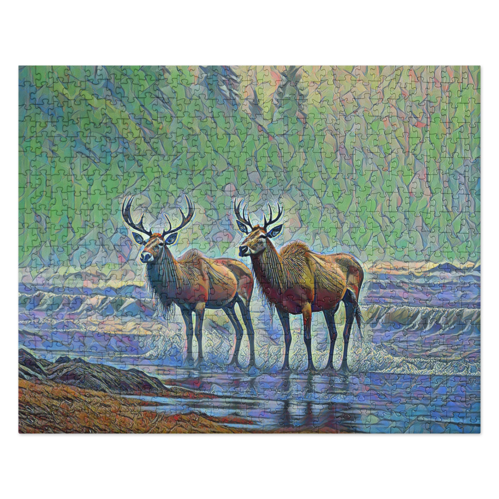 Two Elk on the Beach - Oregon - Digital Art - Jigsaw puzzle